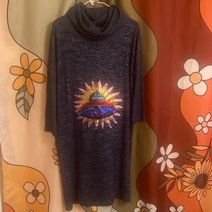 Tropicalia Cowl Neck sequined UFO Flying Saucer POP! Knit Dress